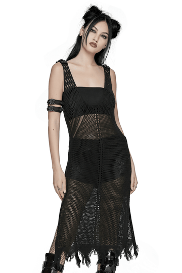 Bold Techwear Knit V-Neck Slit Dress for Women
